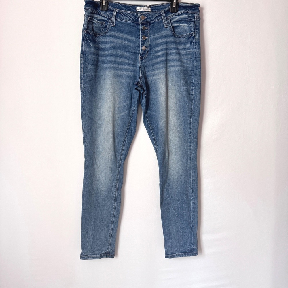 Refined By Daytrip Virgo Jeans 34 High Waisted Button Fly Stretch Skinny Blue